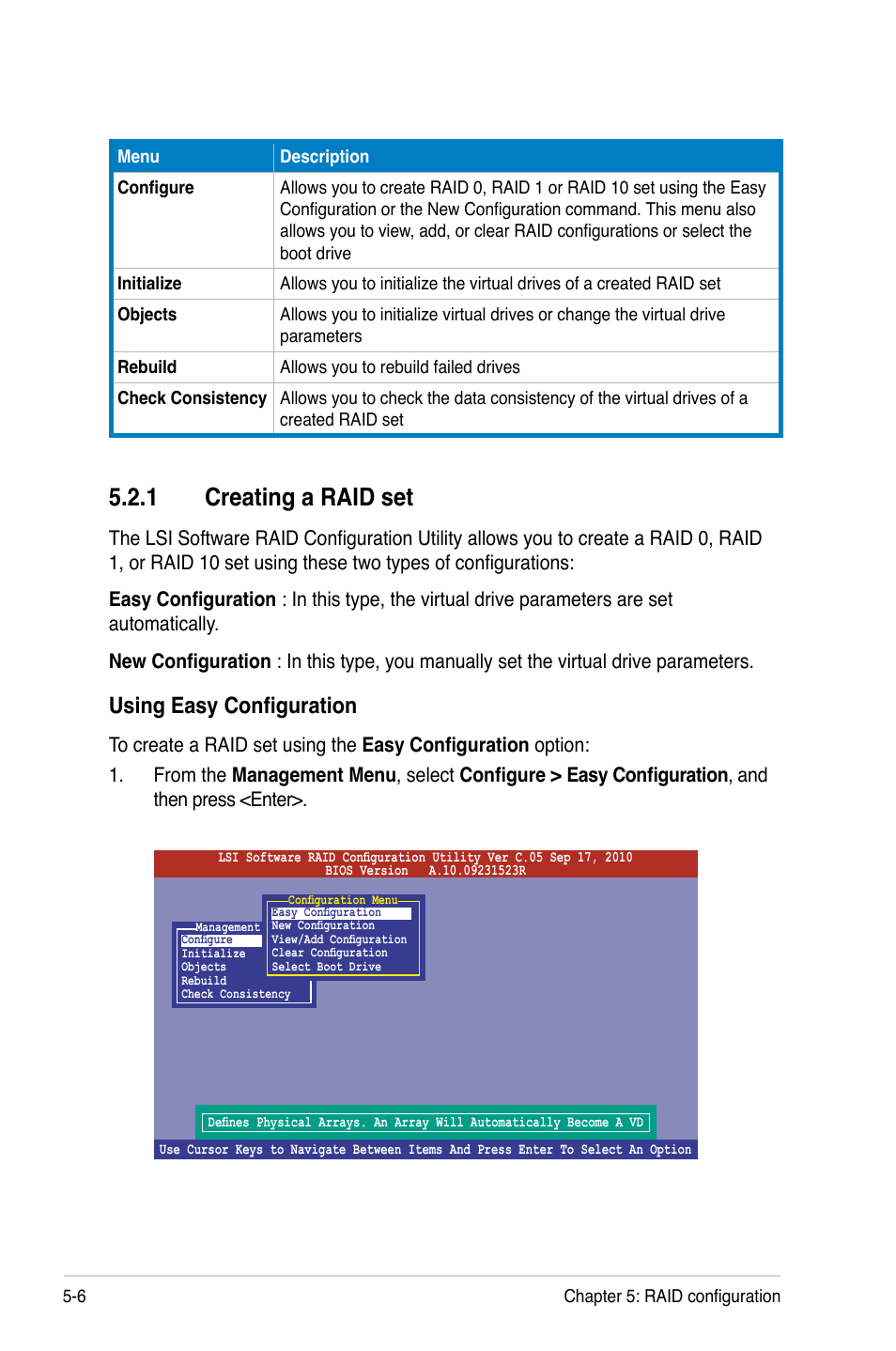 1 creating a raid set, Creating a raid set -6, Using easy configuration | Asus Z9PR-D16 User Manual | Page 118 / 194