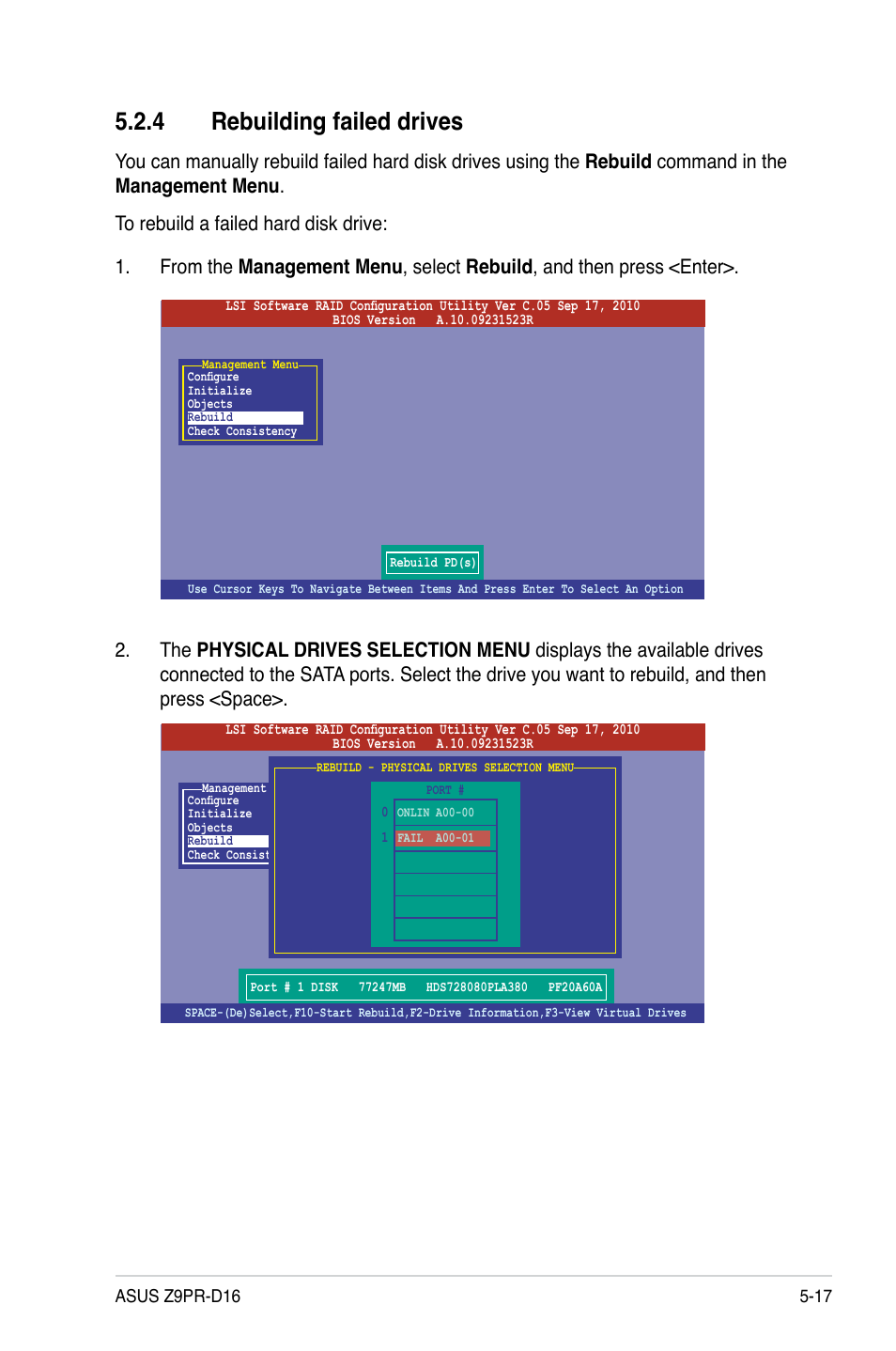 4 rebuilding failed drives, Rebuilding failed drives -17 | Asus Z9PR-D16 User Manual | Page 129 / 194