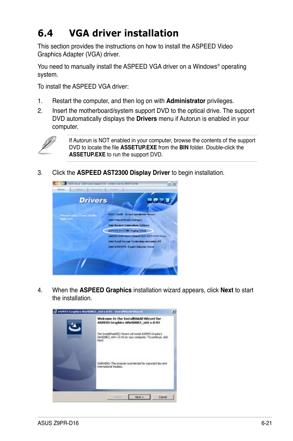 4 vga driver installation, Vga driver installation -21, Vga driver installation -22 | Asus Z9PR-D16 User Manual | Page 173 / 194