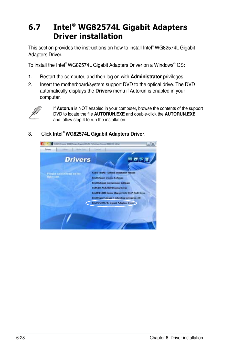 Intel, Wg82574l gigabit adapters driver installation -28, Wg82574l gigabit adapters driver installation -29 | 7 intel | Asus Z9PR-D16 User Manual | Page 180 / 194