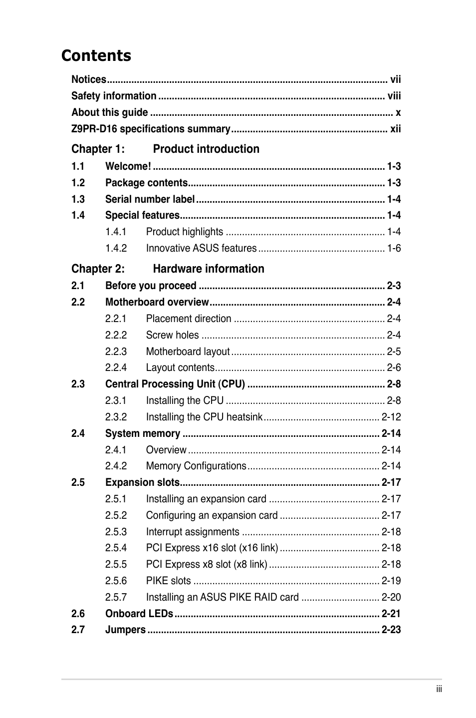 Asus Z9PR-D16 User Manual | Page 3 / 194