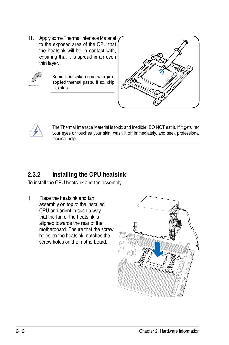 2 installing the cpu heatsink, Installing the cpu heatsink -12 | Asus Z9PR-D16 User Manual | Page 32 / 194