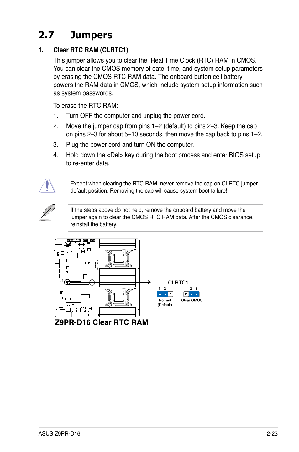 7 jumpers, Jumpers -23 | Asus Z9PR-D16 User Manual | Page 43 / 194