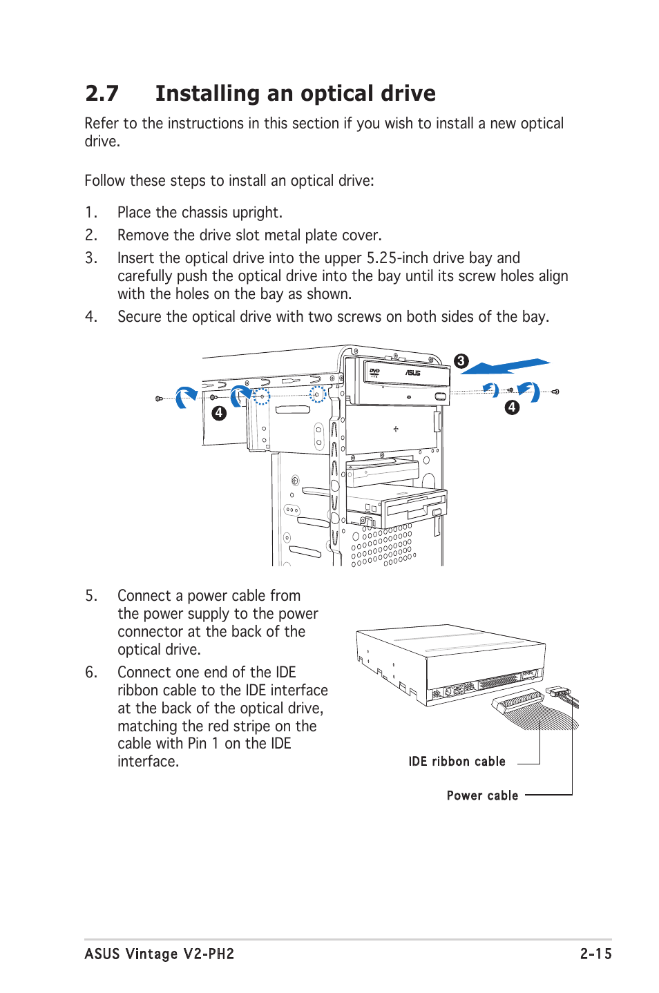 7 installing an optical drive | Asus V2-PH2 User Manual | Page 33 / 102