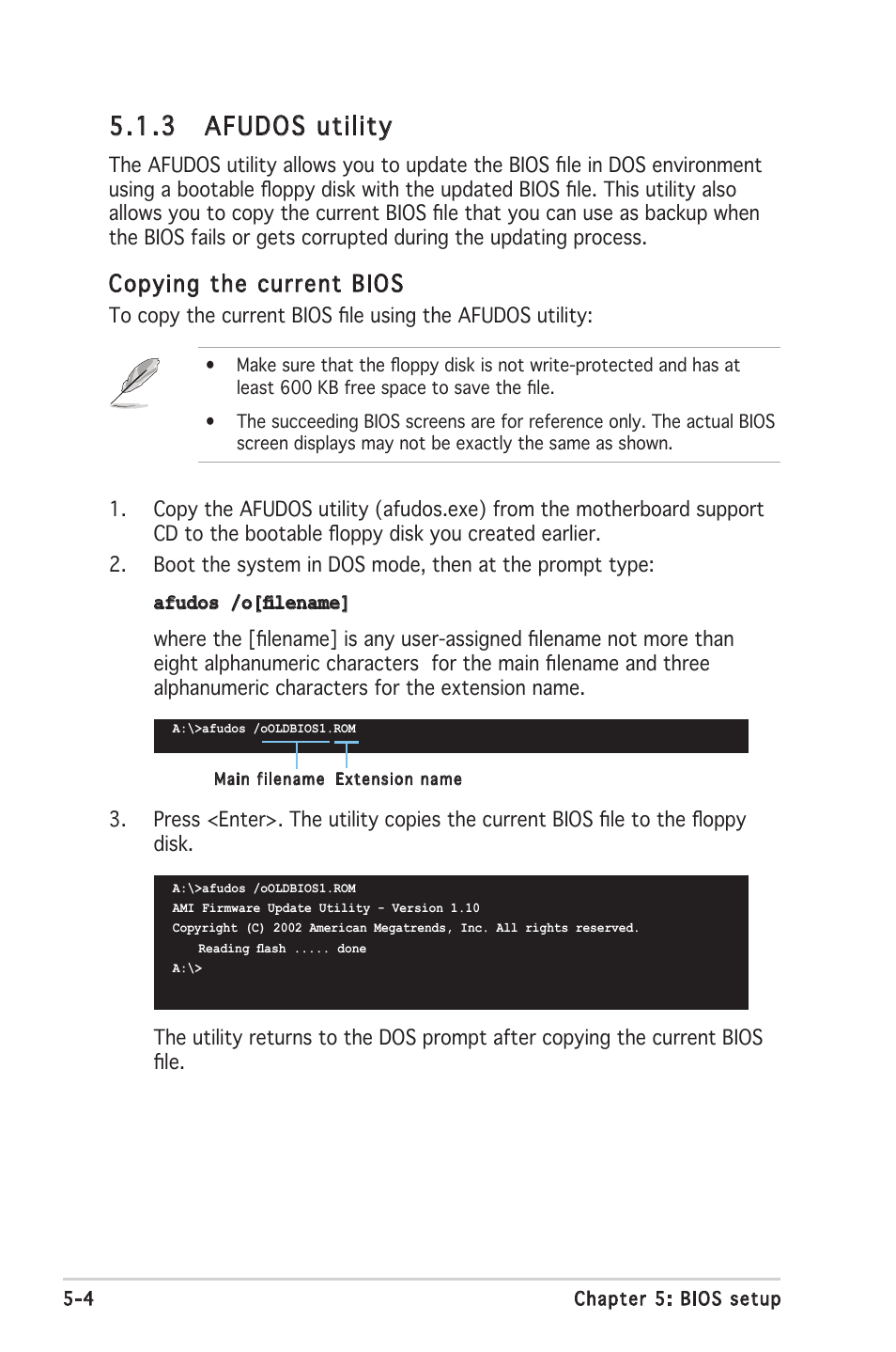 3 afudos utility, Copying the current bios | Asus V2-PH2 User Manual | Page 68 / 102