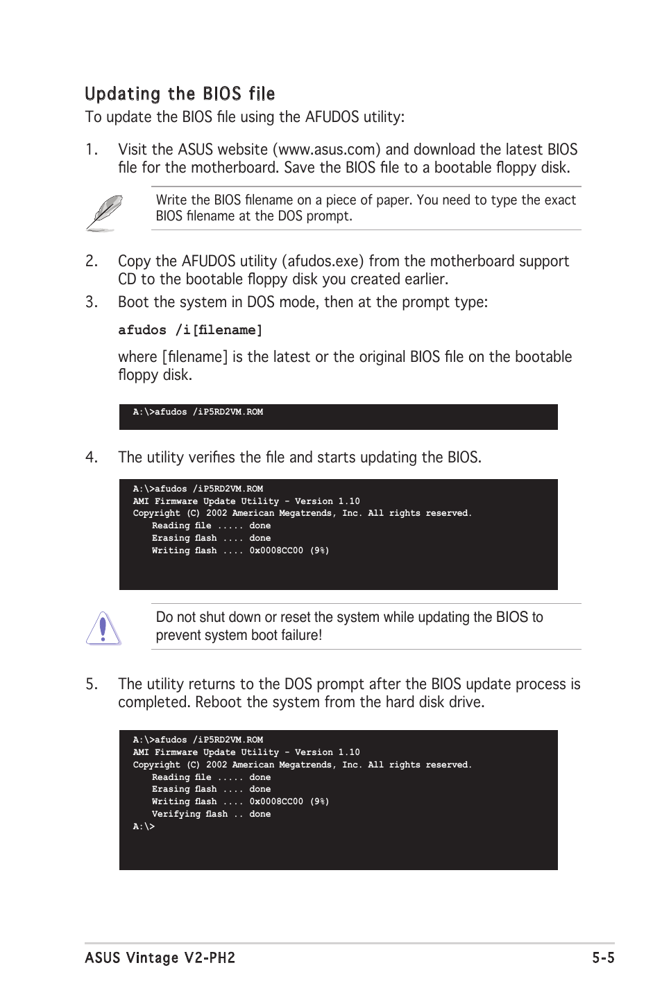 Updating the bios file | Asus V2-PH2 User Manual | Page 69 / 102