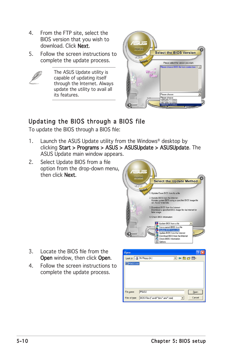 Updating the bios through a bios file | Asus V2-PH2 User Manual | Page 74 / 102