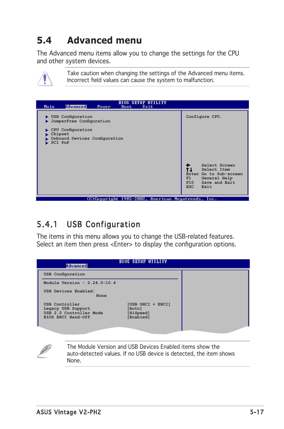 4 advanced menu, 1 usb configuration | Asus V2-PH2 User Manual | Page 81 / 102