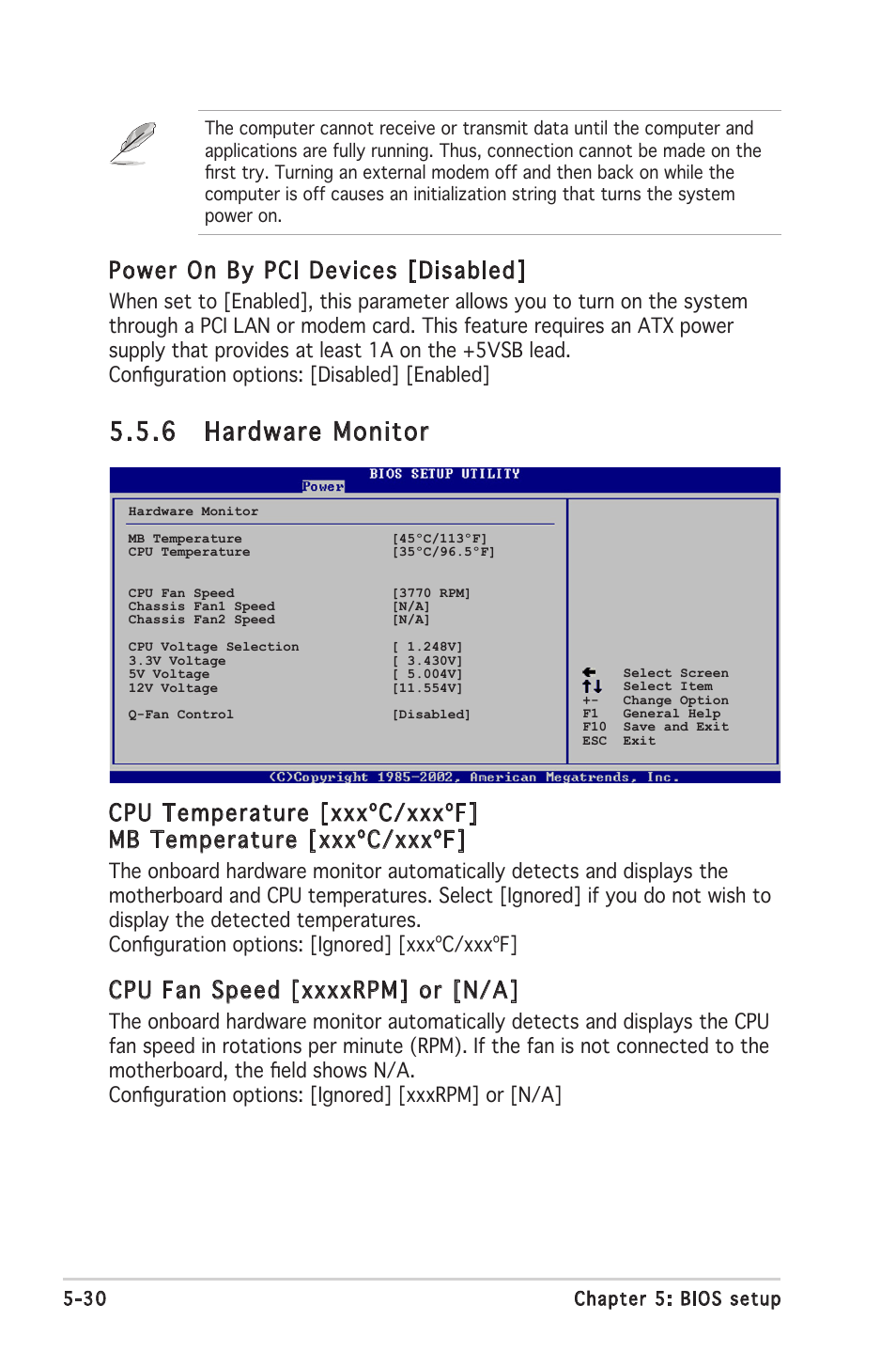 6 hardware monitor, Power on by pci devices [disabled | Asus V2-PH2 User Manual | Page 94 / 102