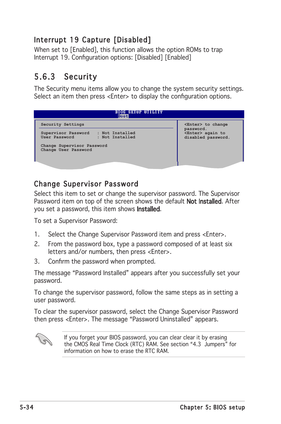 3 security, Interrupt 19 capture [disabled, Change supervisor password | Asus V2-PH2 User Manual | Page 98 / 102