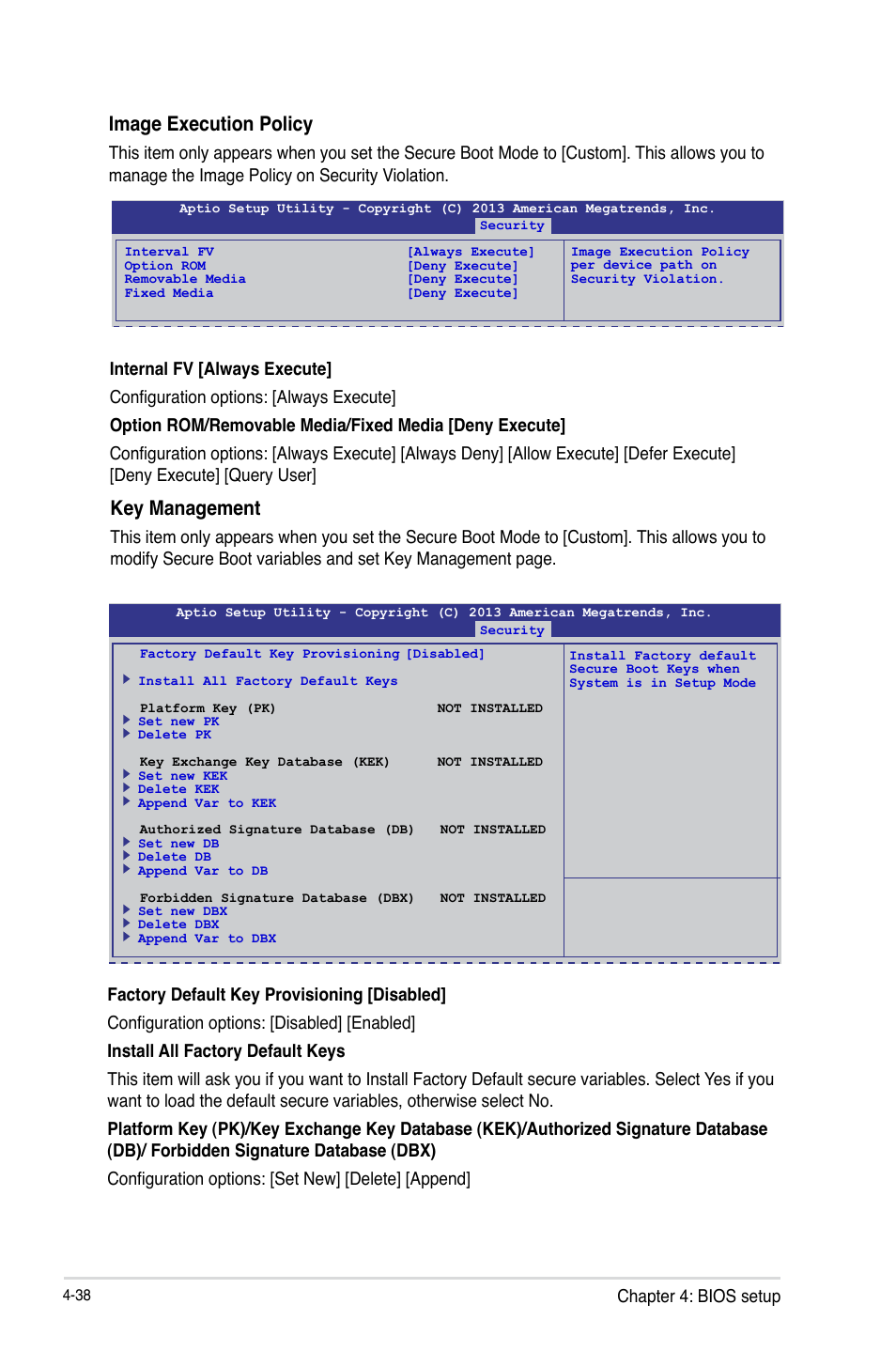 Key management, Image execution policy | Asus P9D-C/4L User Manual | Page 104 / 160