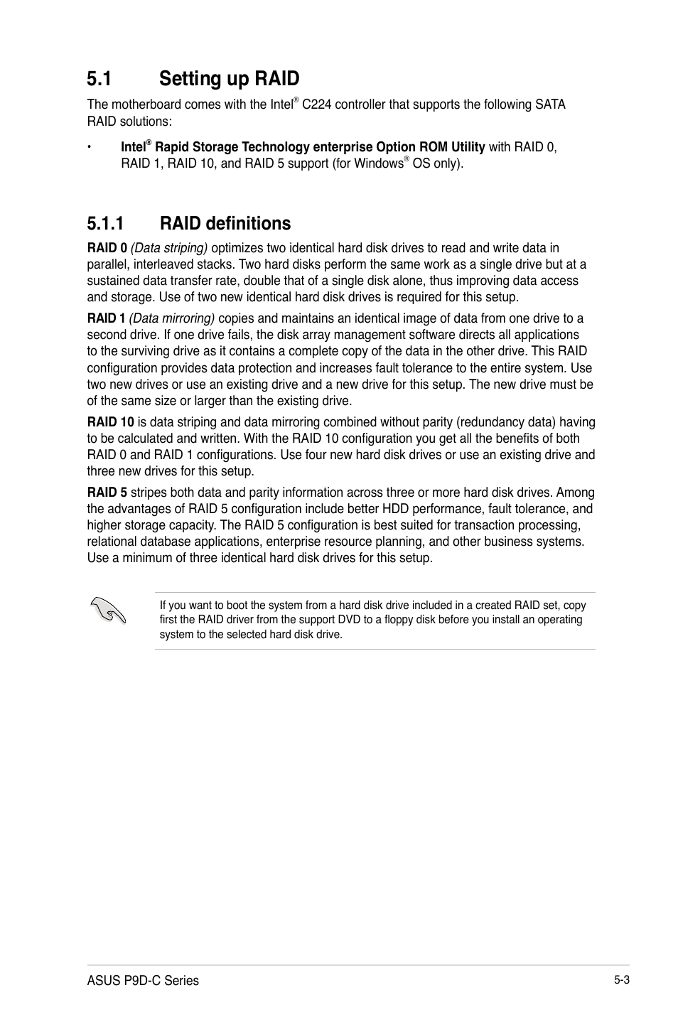 1 setting up raid, Setting up raid -3, 1 raid definitions | Asus P9D-C/4L User Manual | Page 109 / 160
