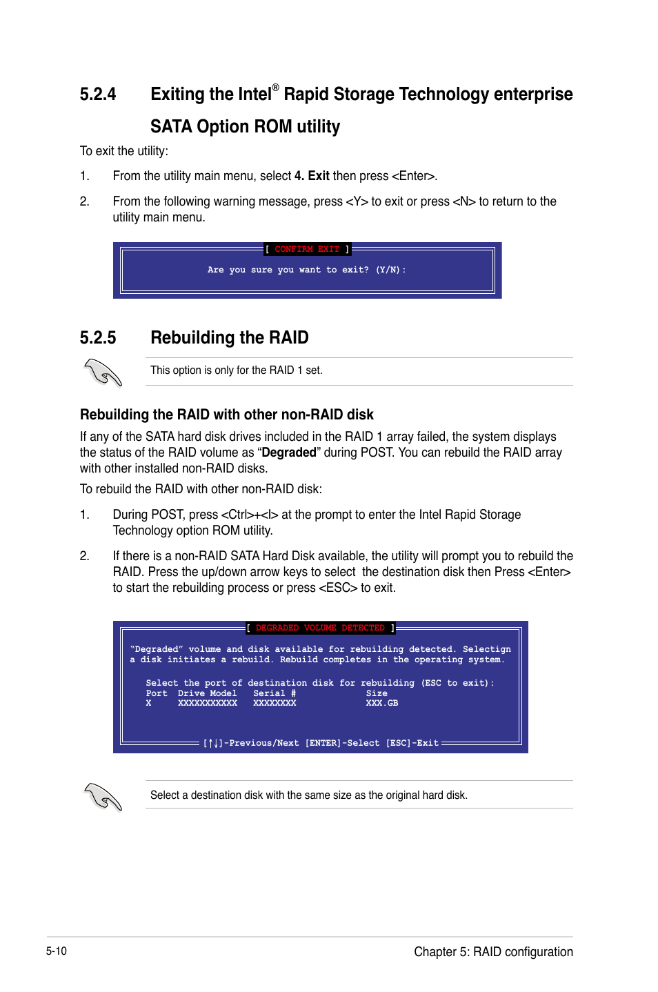 5 rebuilding the raid, 4 exiting the intel | Asus P9D-C/4L User Manual | Page 116 / 160