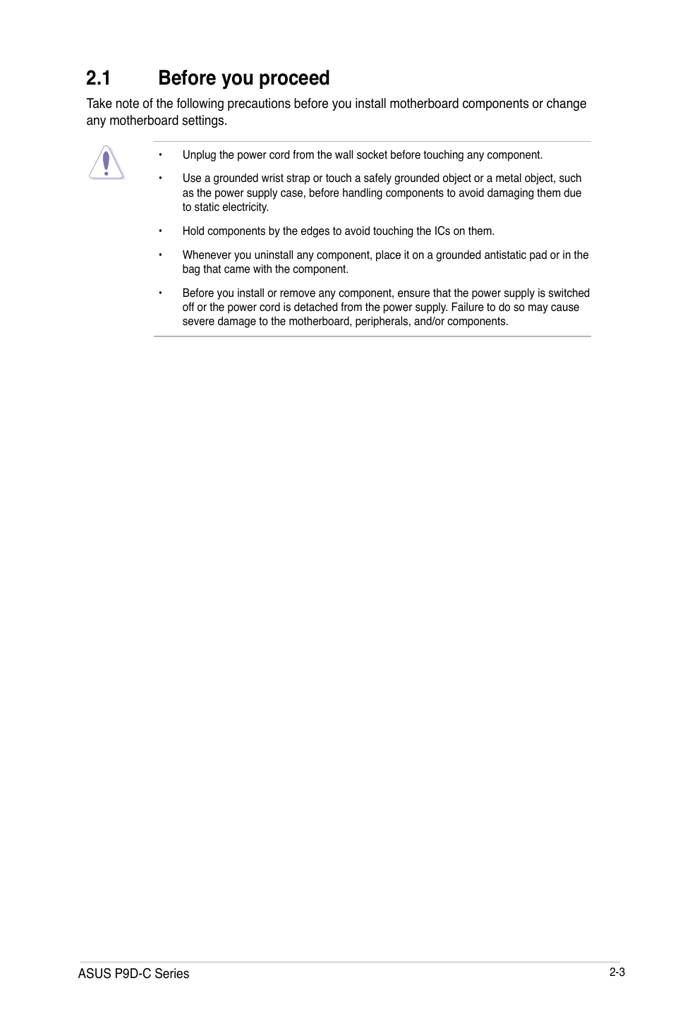 1 before you proceed, Before you proceed -3 | Asus P9D-C/4L User Manual | Page 23 / 160