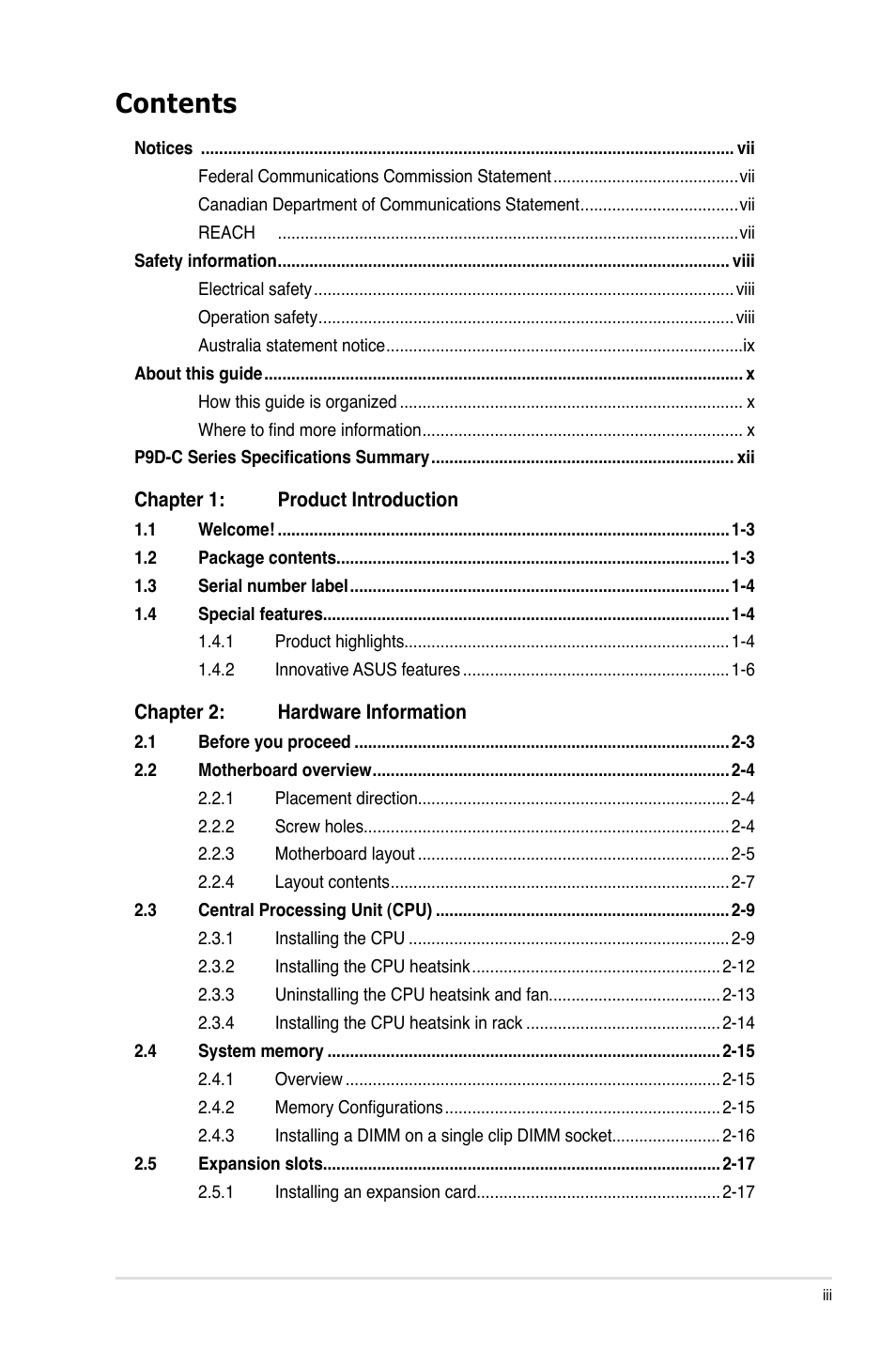 Asus P9D-C/4L User Manual | Page 3 / 160