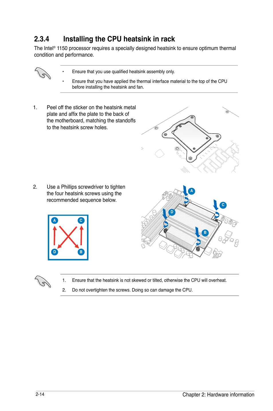 4 installing the cpu heatsink in rack | Asus P9D-C/4L User Manual | Page 34 / 160