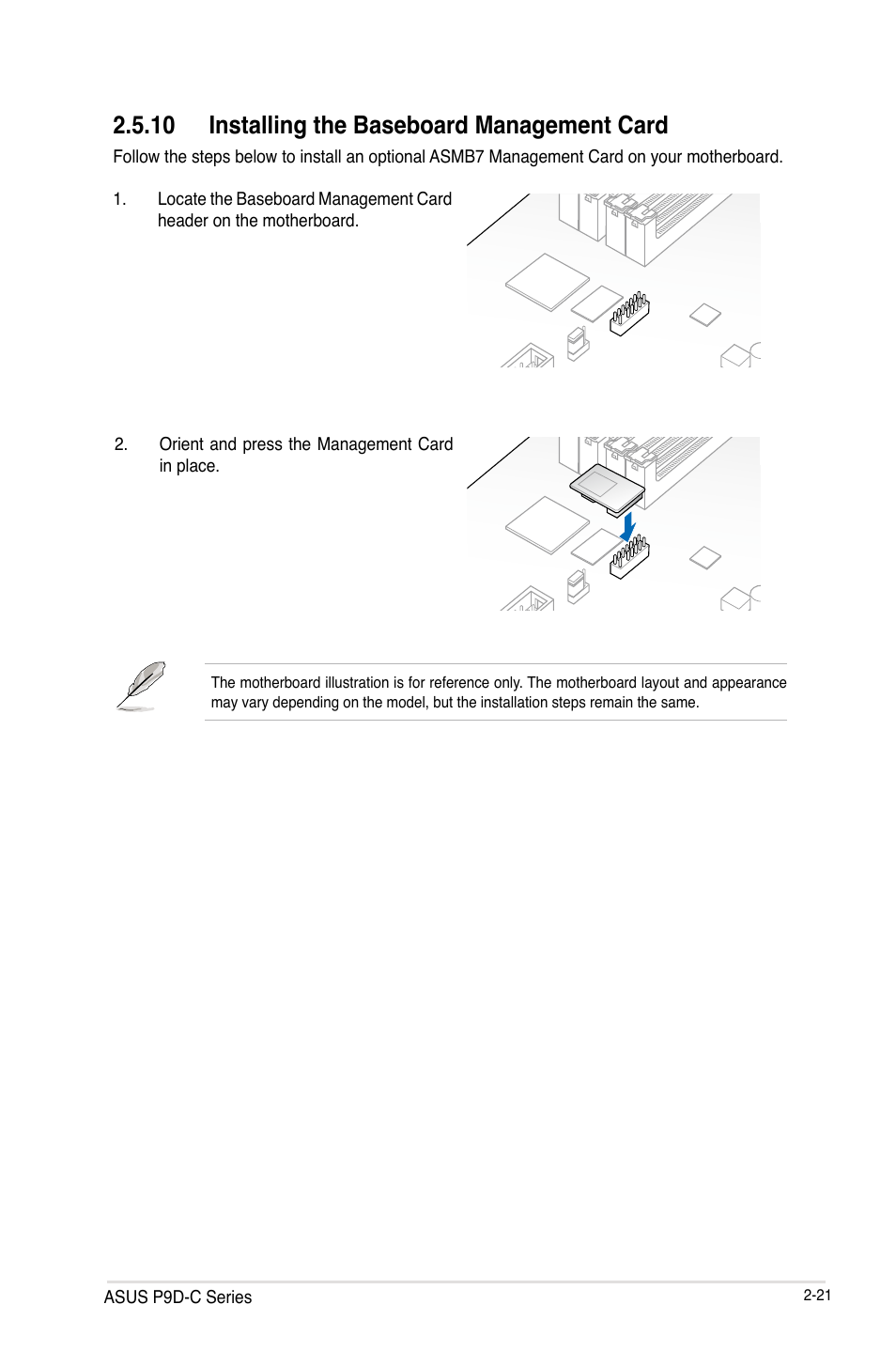 10 installing the baseboard management card | Asus P9D-C/4L User Manual | Page 41 / 160