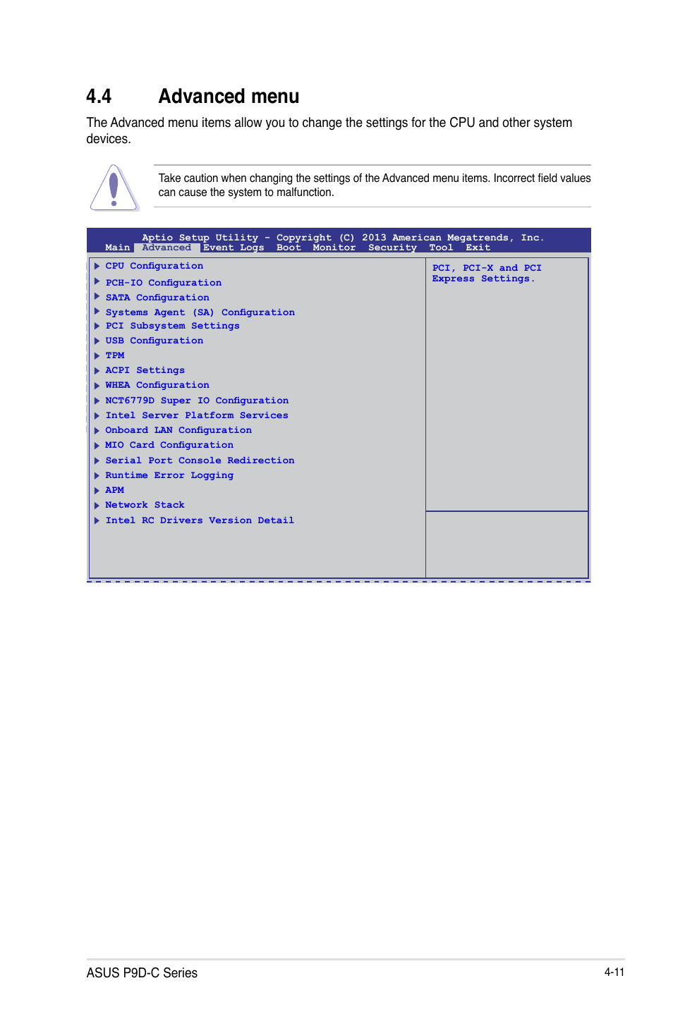 4 advanced menu, Advanced menu -11, Asus p9d-c series | Asus P9D-C/4L User Manual | Page 77 / 160