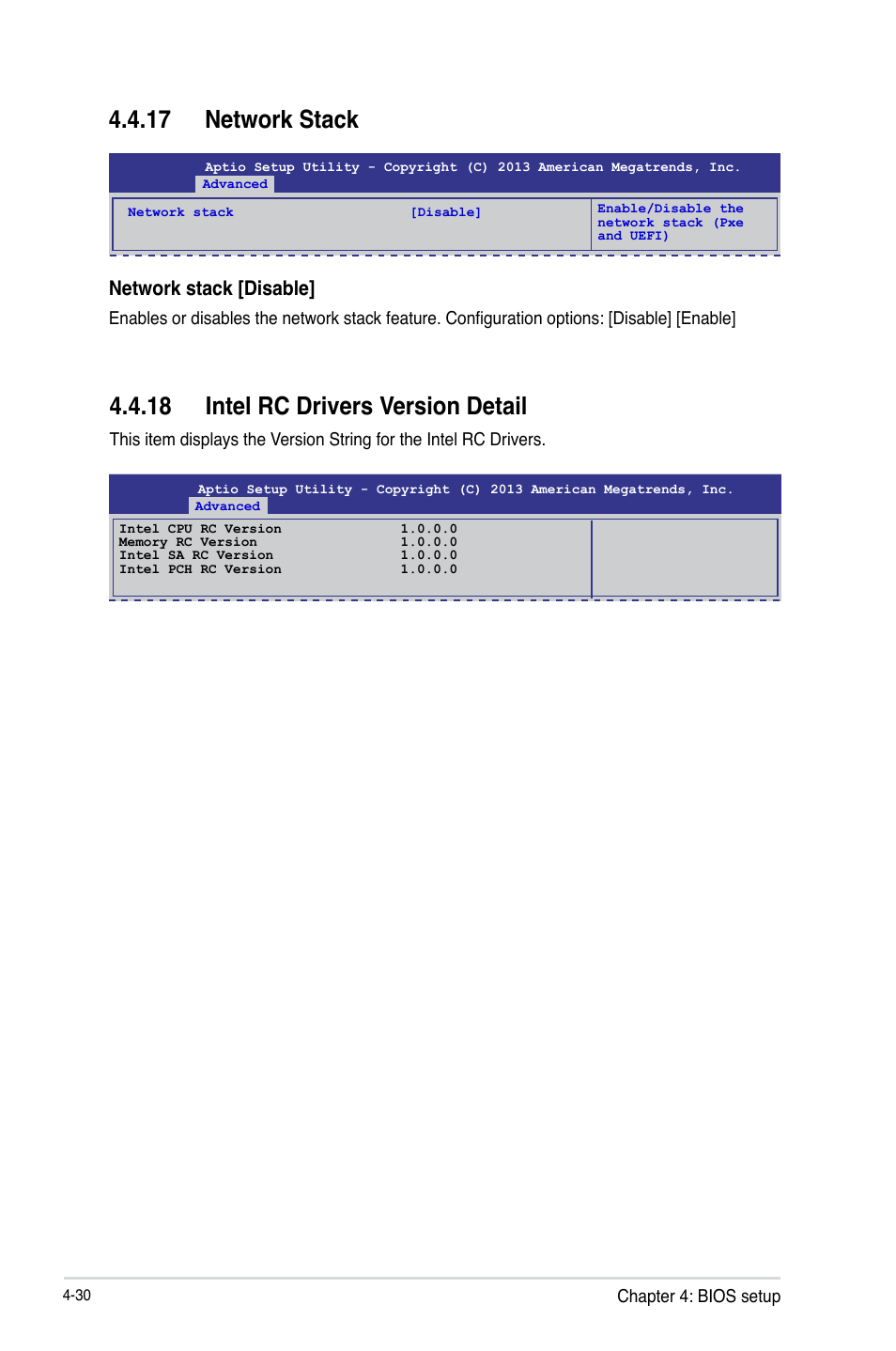 18 intel rc drivers version detail, 17 network stack, Network stack [disable | Asus P9D-C/4L User Manual | Page 96 / 160
