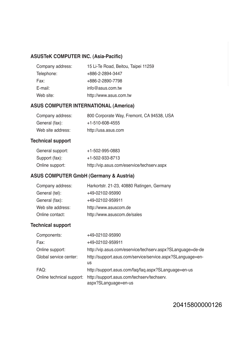 Asus contact information | Asus PCI-G31 User Manual | Page 18 / 19