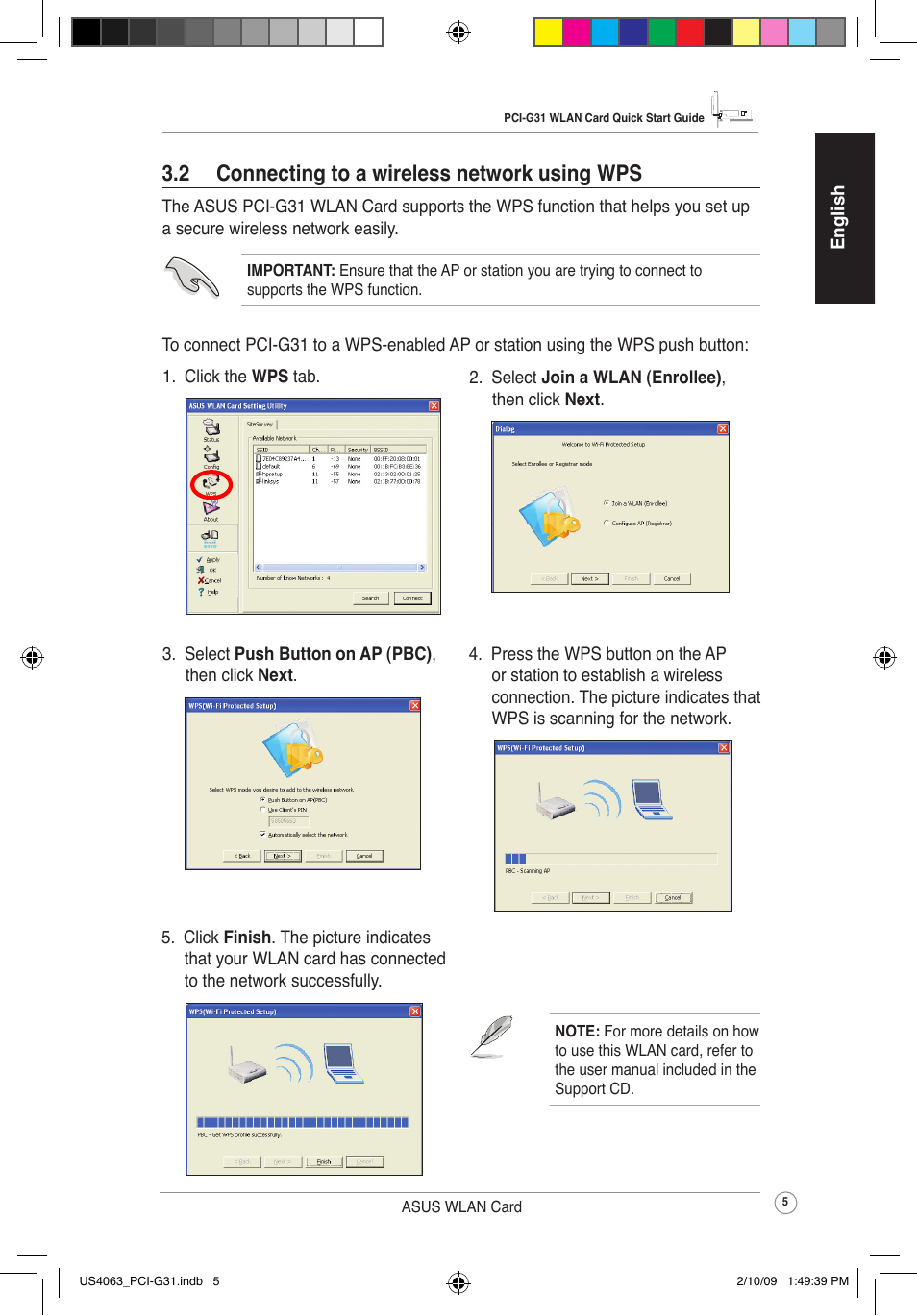 2 connectingtoawirelessnetworkusingwps | Asus PCI-G31 User Manual | Page 9 / 19