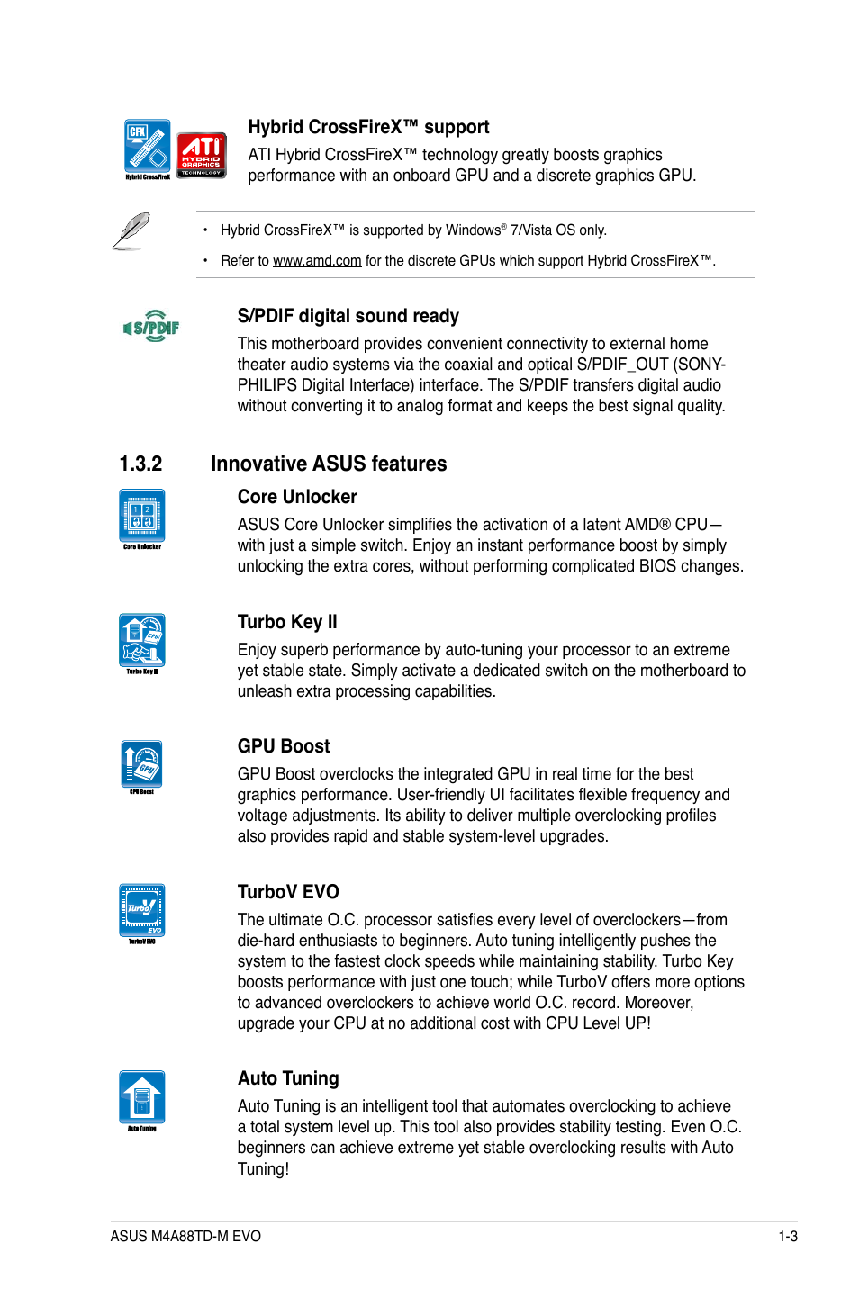 2 innovative asus features, Innovative asus features -3 | Asus M4A88TD-M EVO/USB3 User Manual | Page 15 / 80