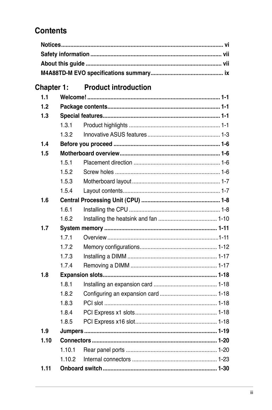 Asus M4A88TD-M EVO/USB3 User Manual | Page 3 / 80
