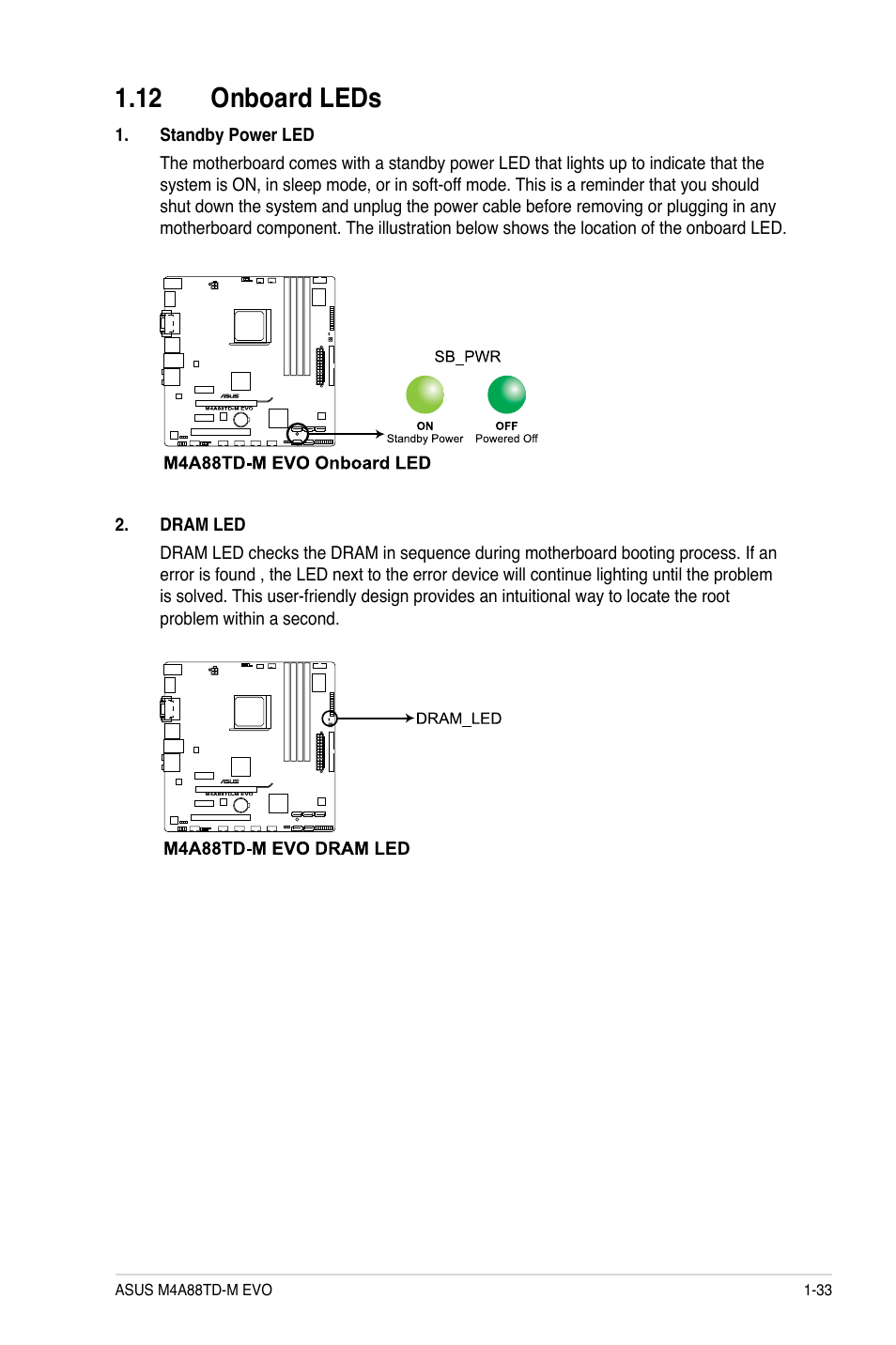 12 onboard leds, 12 onboard leds -33 | Asus M4A88TD-M EVO/USB3 User Manual | Page 45 / 80