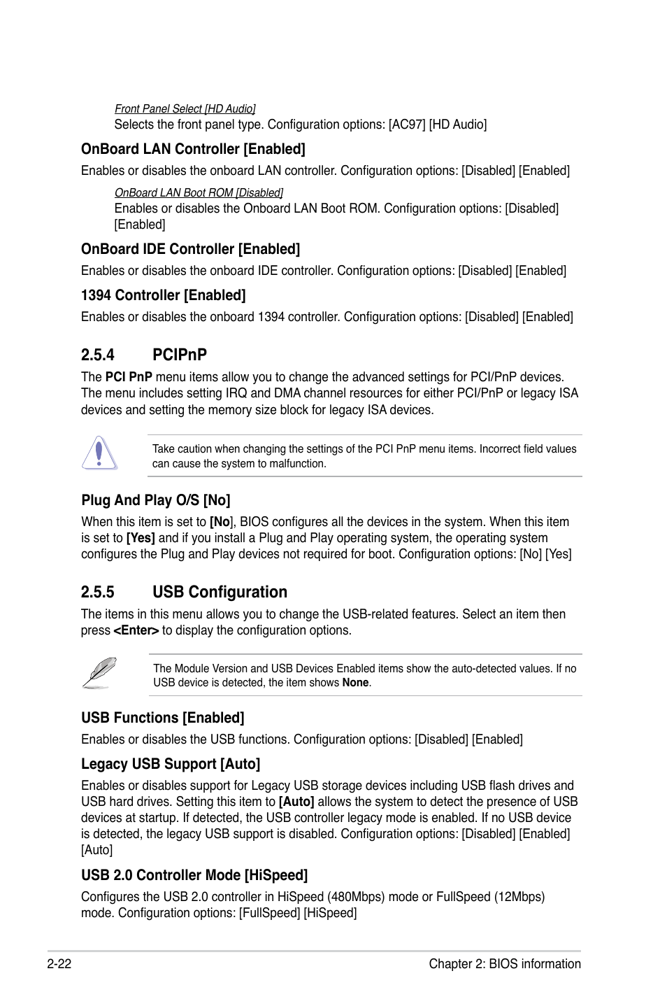 4 pcipnp, 5 usb configuration, Pcipnp -22 | Usb configuration -22 | Asus M4A88TD-M EVO/USB3 User Manual | Page 70 / 80