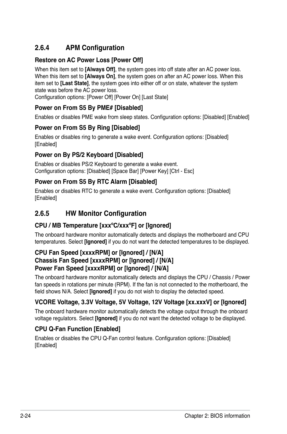 4 apm configuration, 5 hw monitor configuration, Apm configuration -24 | Hw monitor configuration -24 | Asus M4A88TD-M EVO/USB3 User Manual | Page 72 / 80