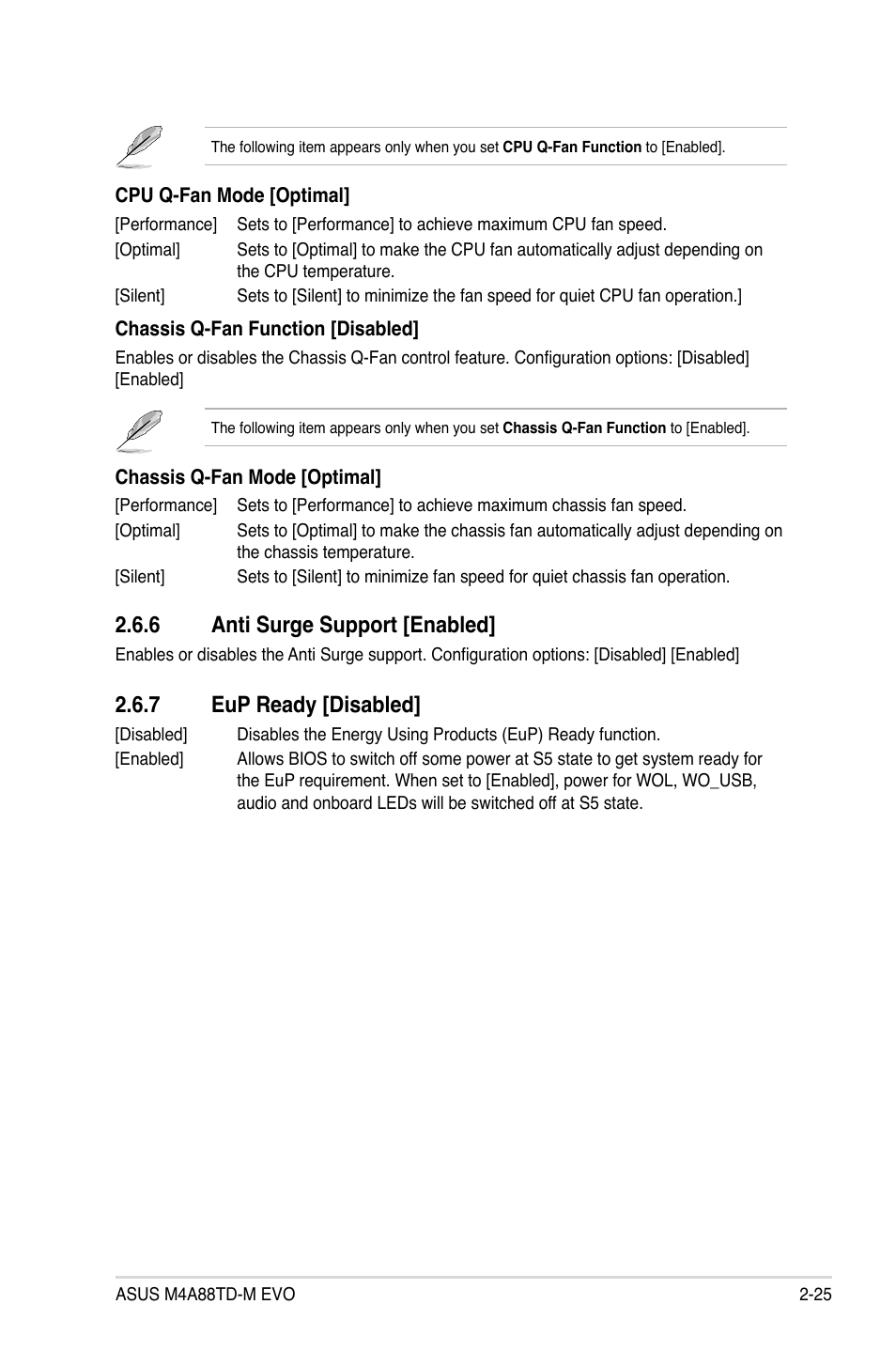 6 anti surge support, 7 eup ready, Anti surge support -25 | Eup ready -25, 6 anti surge support [enabled, 7 eup ready [disabled | Asus M4A88TD-M EVO/USB3 User Manual | Page 73 / 80