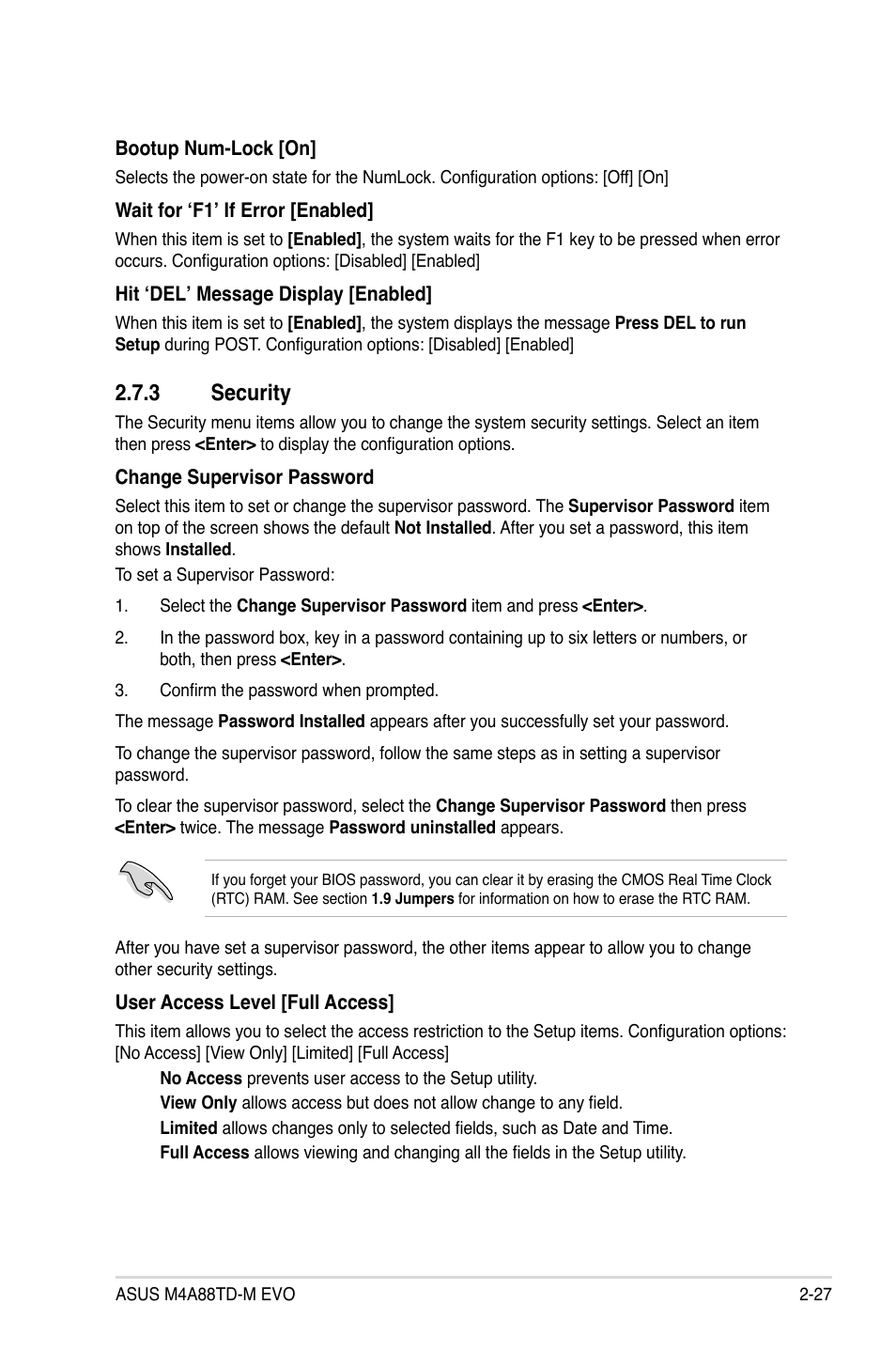 3 security, Security -27 | Asus M4A88TD-M EVO/USB3 User Manual | Page 75 / 80