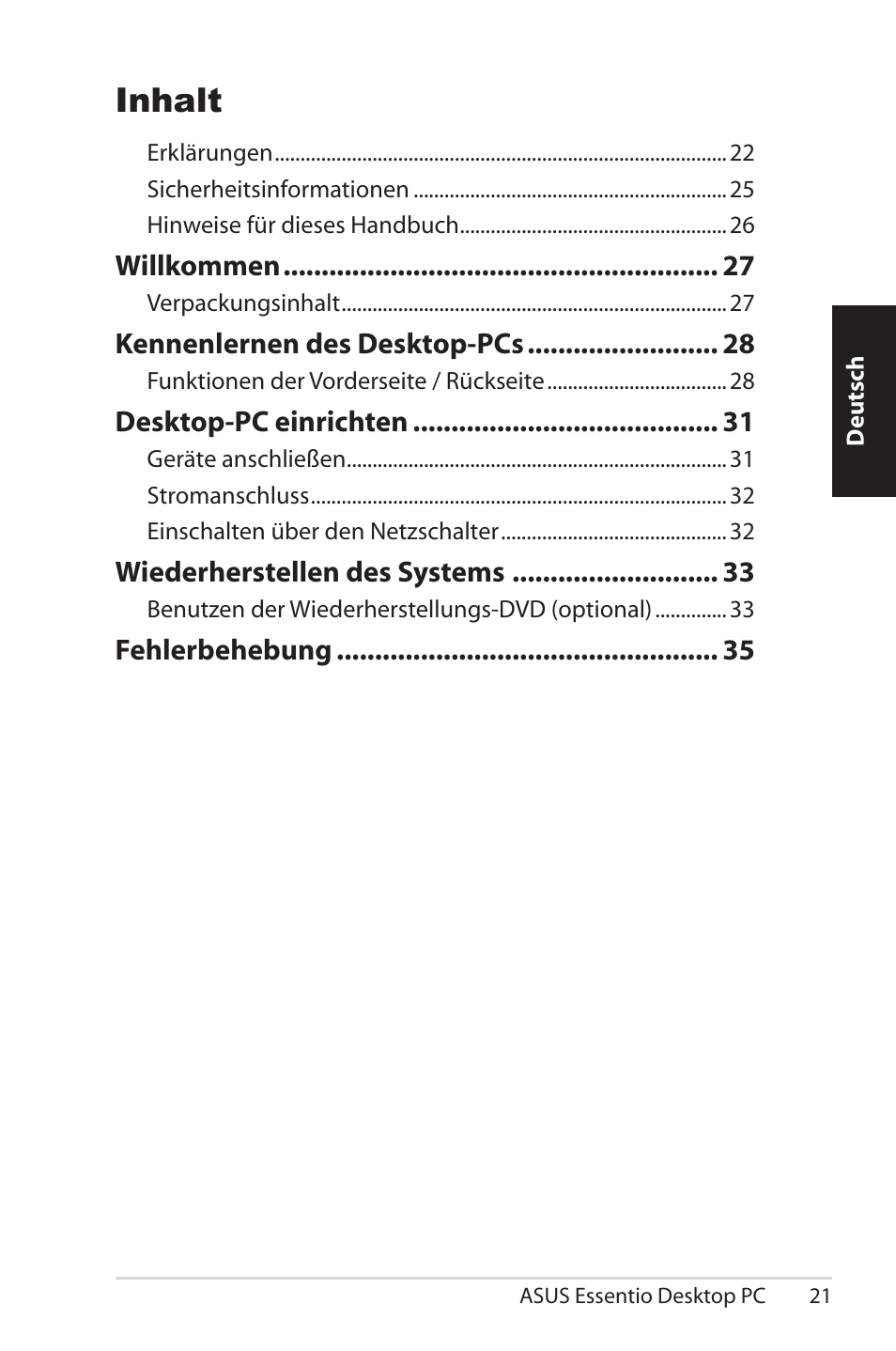 Inhalt | Asus CM5570 User Manual | Page 21 / 200