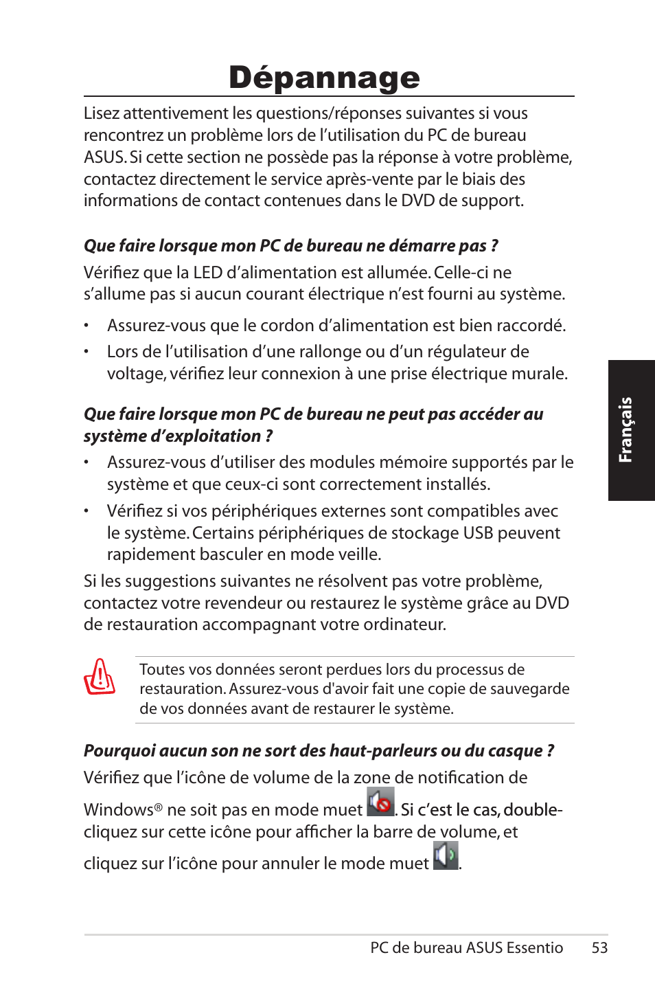 Troubleshooting, Dépannage | Asus CM5570 User Manual | Page 53 / 200