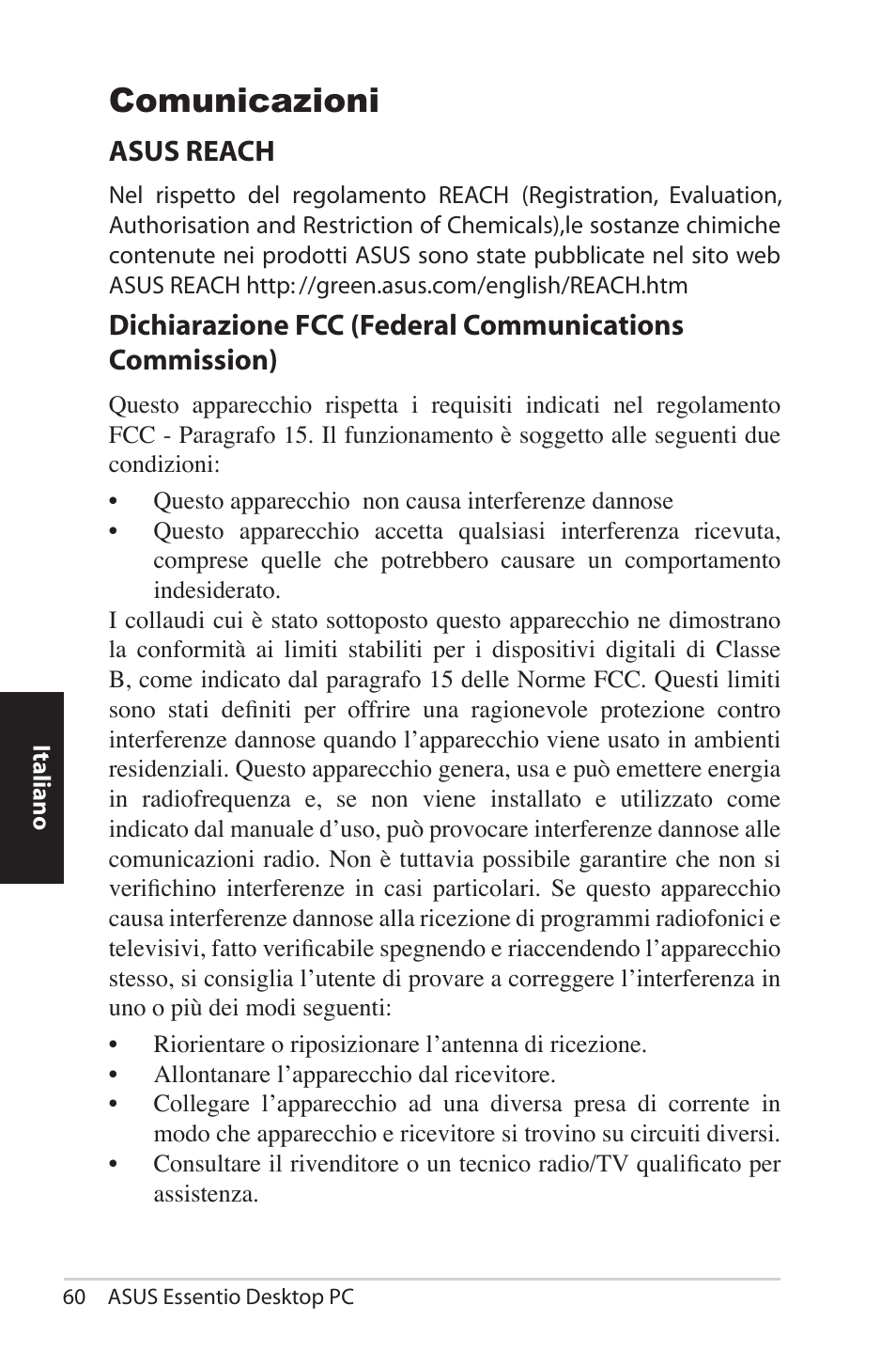 Notices, Azioni, Comunicazioni | Asus reach | Asus CM5570 User Manual | Page 60 / 200