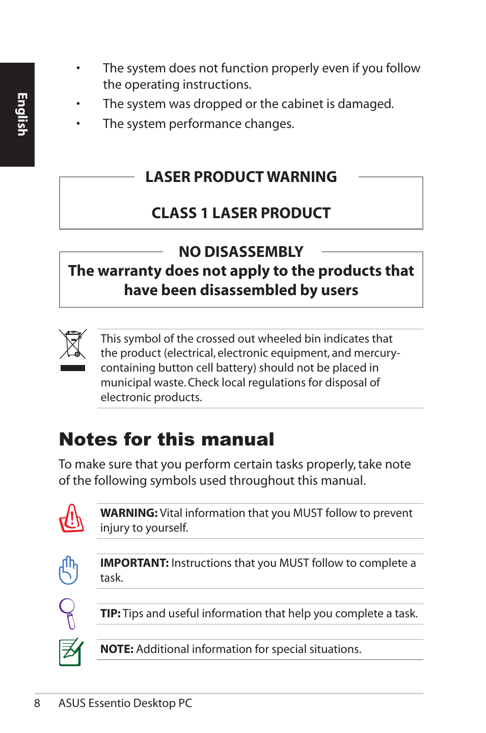 Notes for this manual | Asus CM5570 User Manual | Page 8 / 200