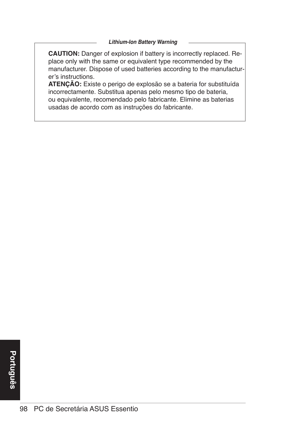 Português | Asus CM5570 User Manual | Page 98 / 200