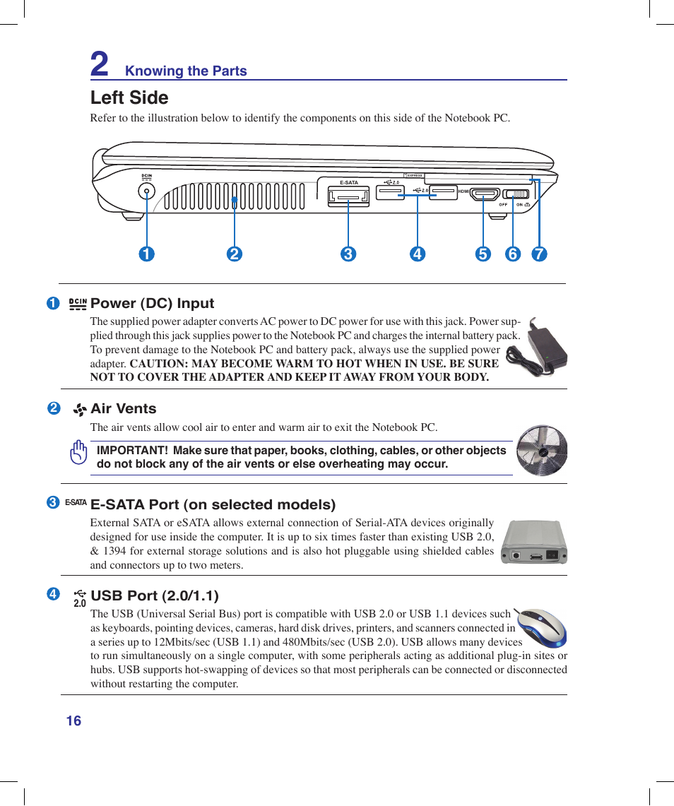 Left side | Asus N20H User Manual | Page 16 / 91