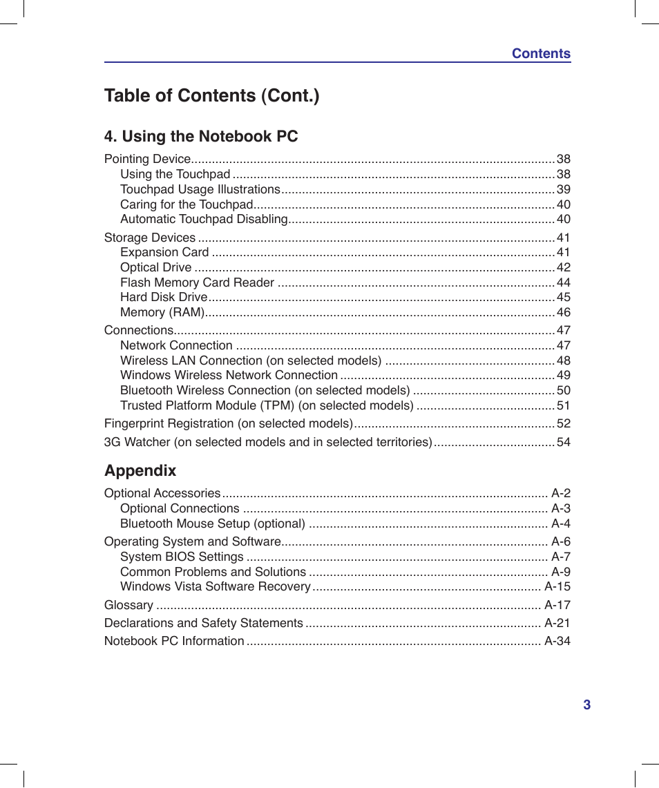 Table of contents (cont.) | Asus N20H User Manual | Page 3 / 91