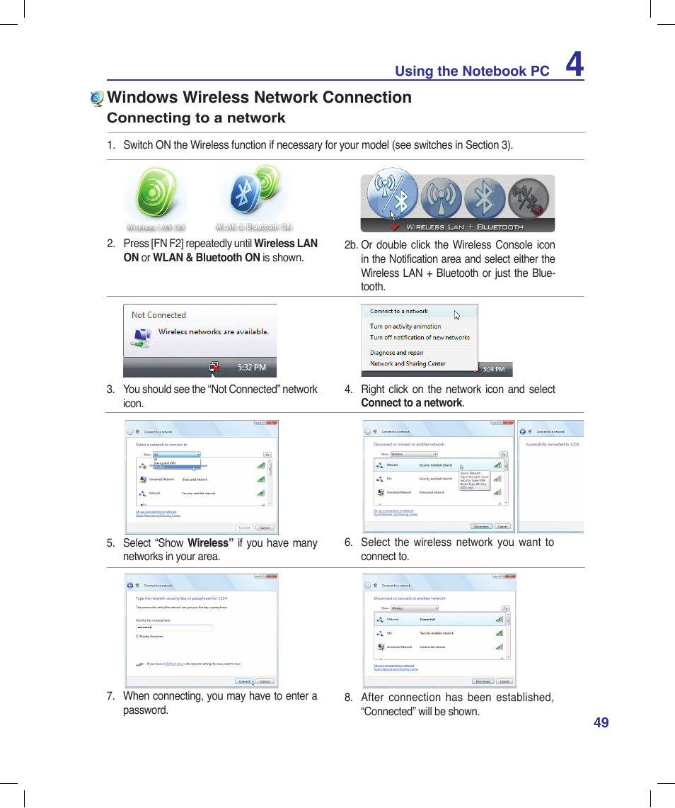 Windows wireless network connection | Asus N20H User Manual | Page 49 / 91