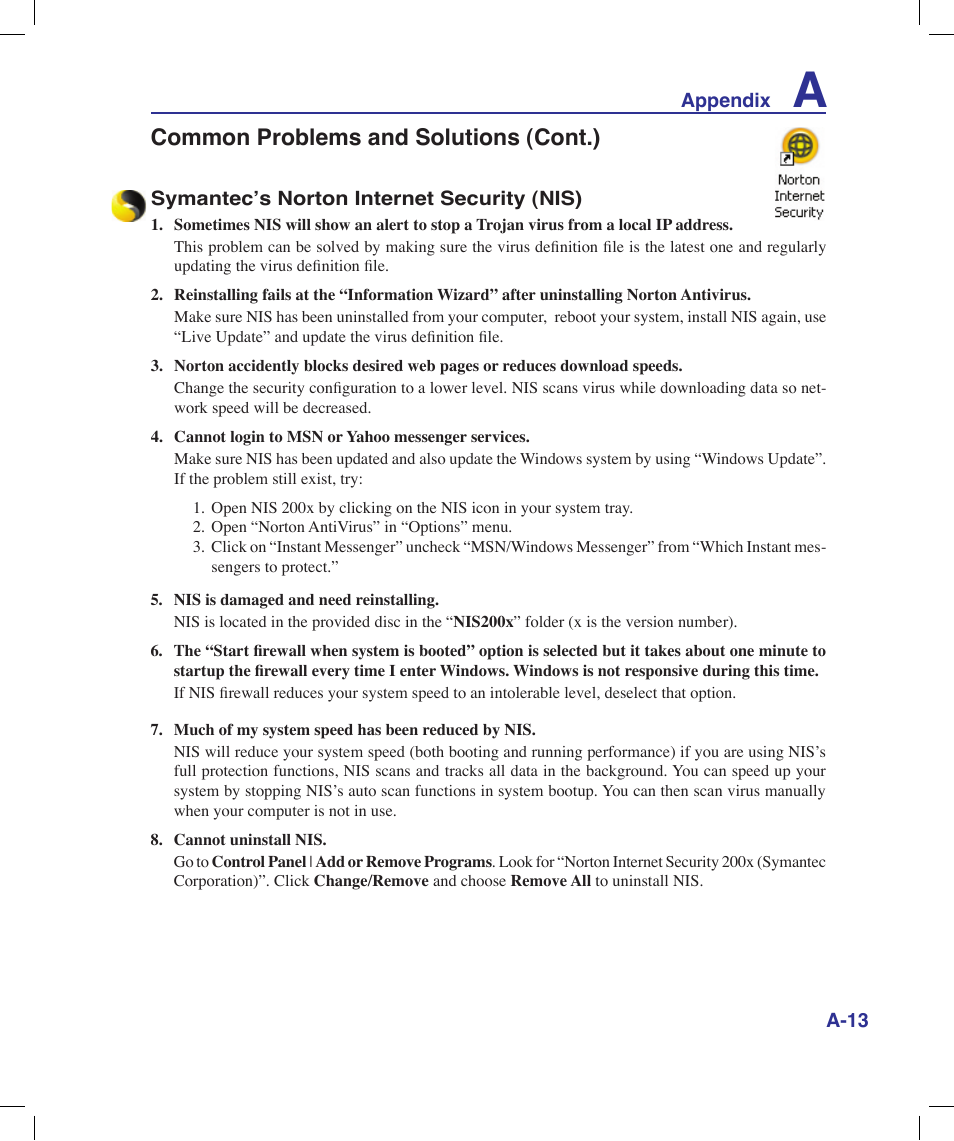 Common problems and solutions (cont.) | Asus N20H User Manual | Page 69 / 91