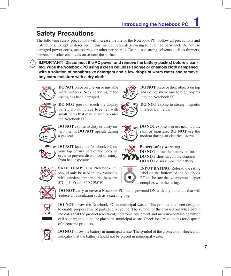 Safety precautions | Asus N20H User Manual | Page 7 / 91