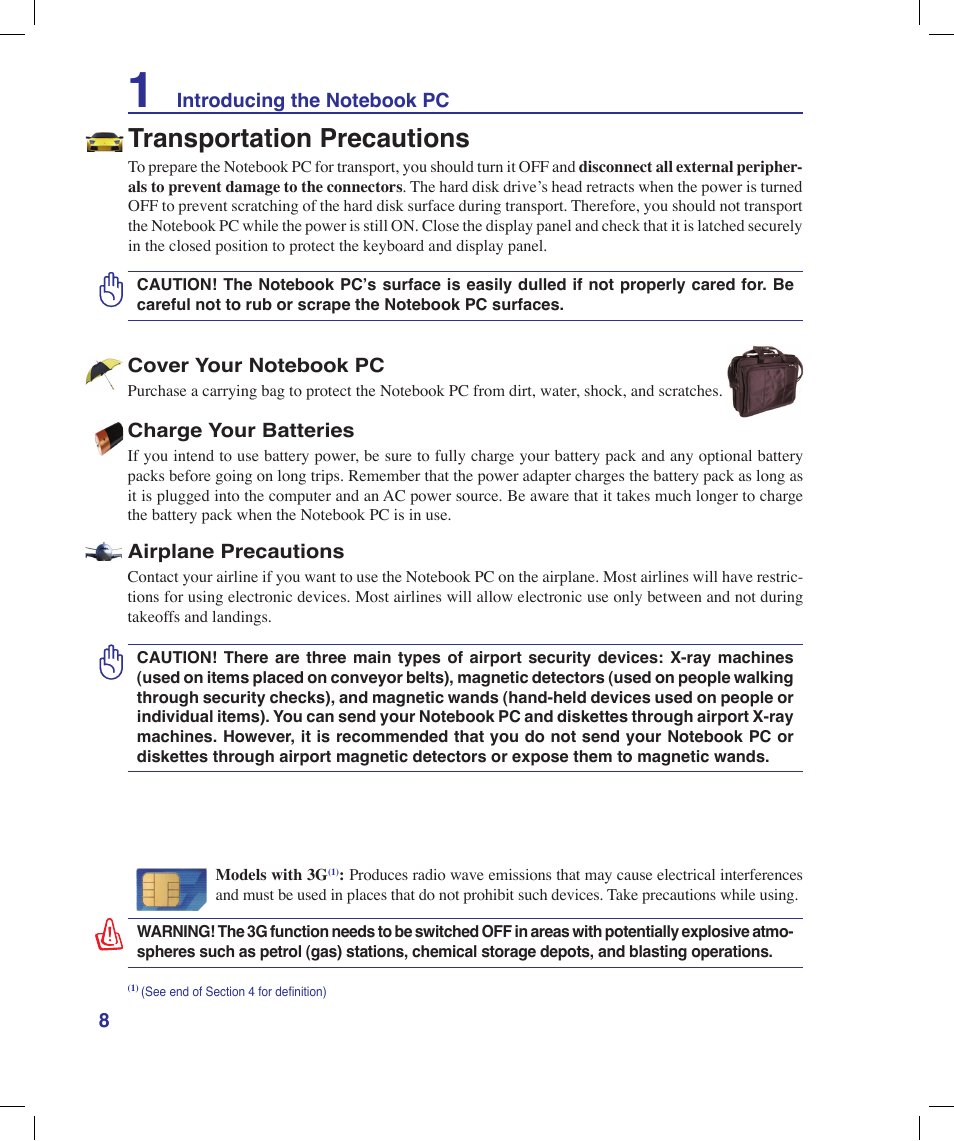 Transportation precautions | Asus N20H User Manual | Page 8 / 91