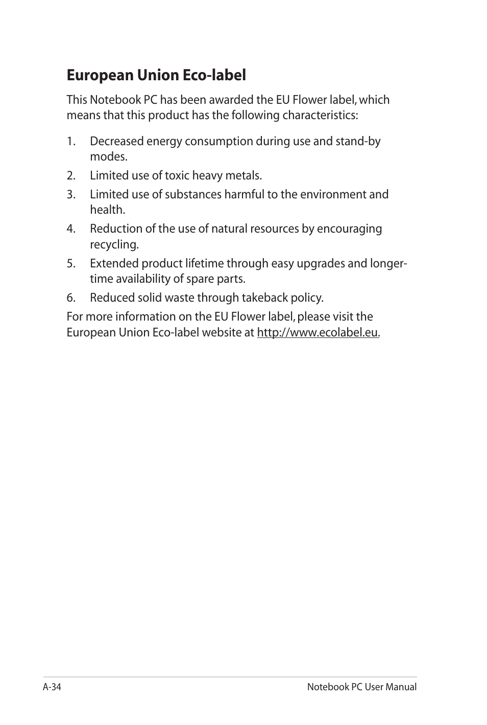 European union eco-label | Asus G53JW User Manual | Page 112 / 116