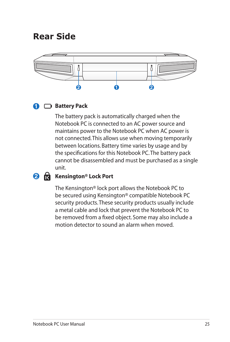 Rear side | Asus G53JW User Manual | Page 25 / 116