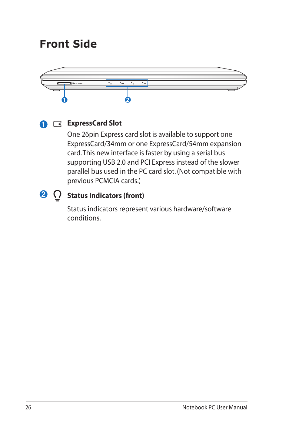 Front side | Asus G53JW User Manual | Page 26 / 116