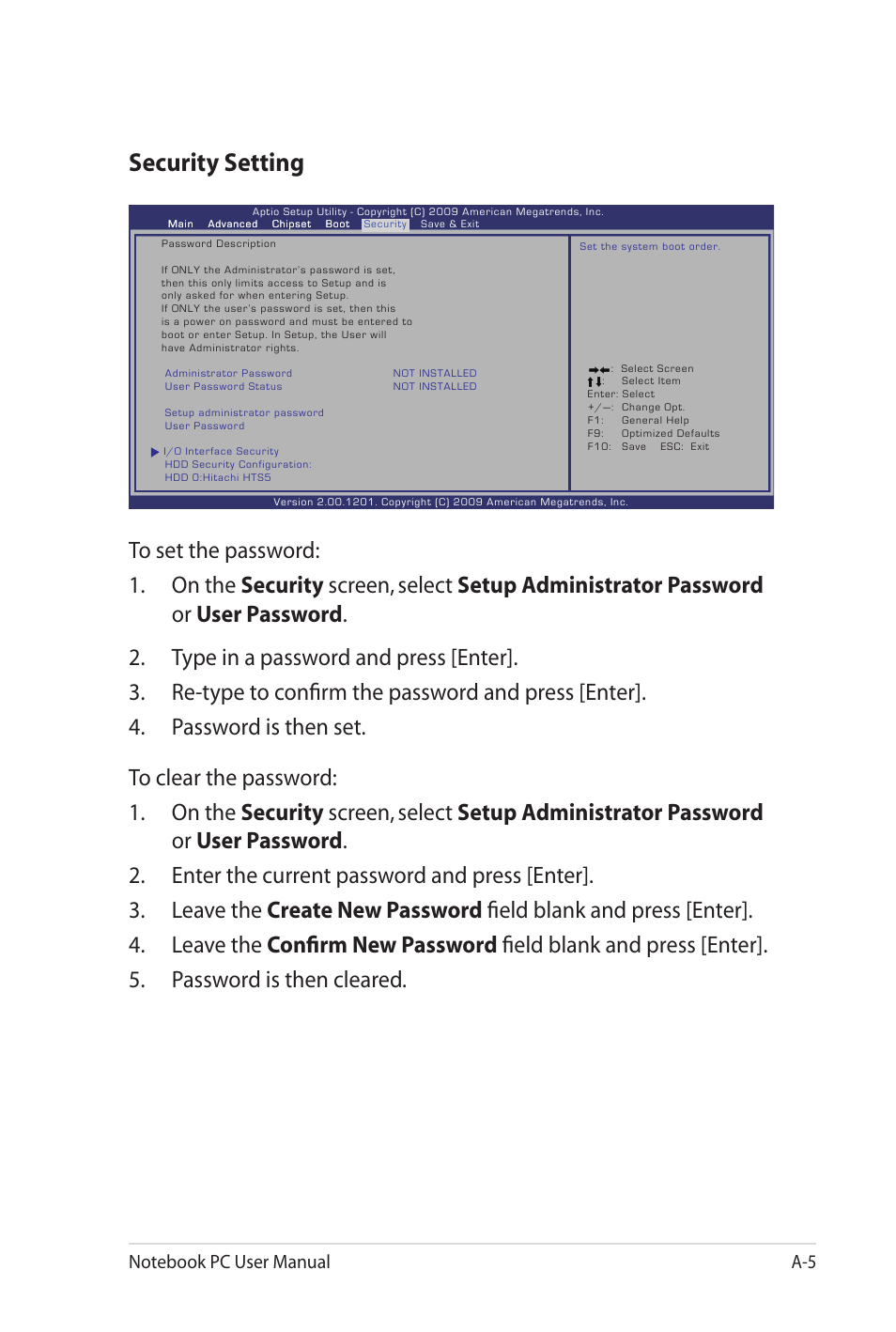 Security setting | Asus G53JW User Manual | Page 83 / 116