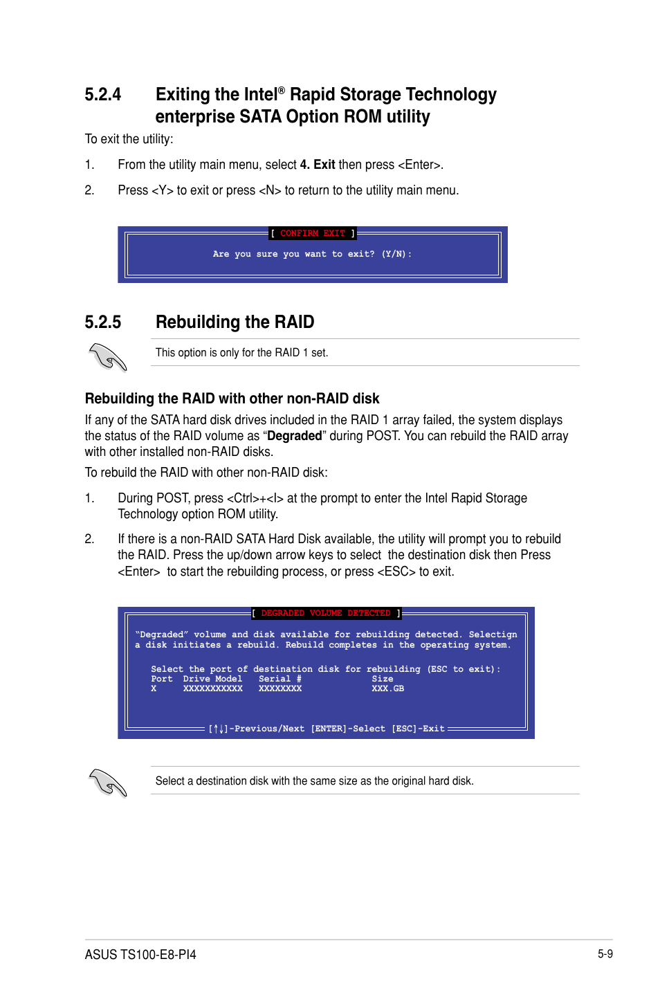 5 rebuilding the raid, 4 exiting the intel | Asus TS100-E8-PI4 User Manual | Page 101 / 142