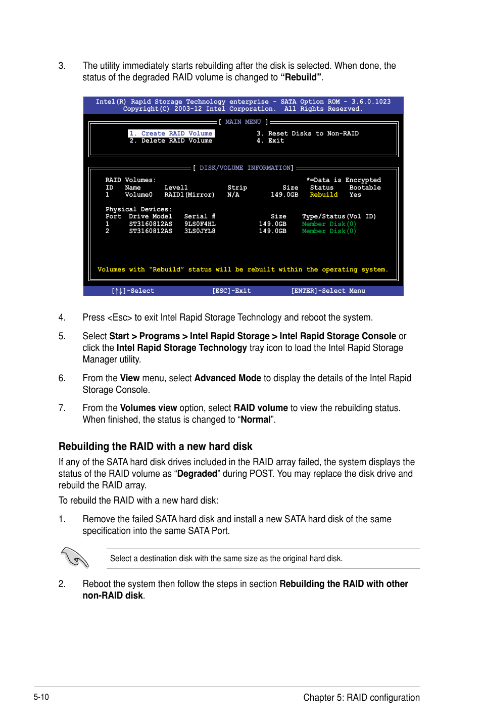 Rebuilding the raid with a new hard disk | Asus TS100-E8-PI4 User Manual | Page 102 / 142