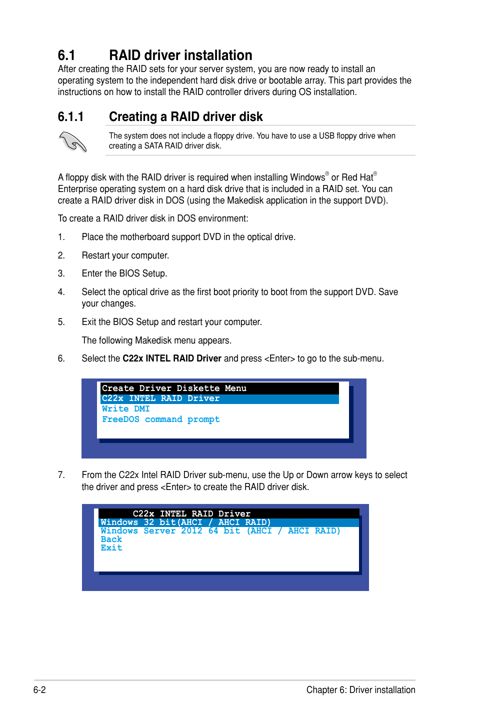 1 raid driver installation, 1 creating a raid driver disk | Asus TS100-E8-PI4 User Manual | Page 112 / 142